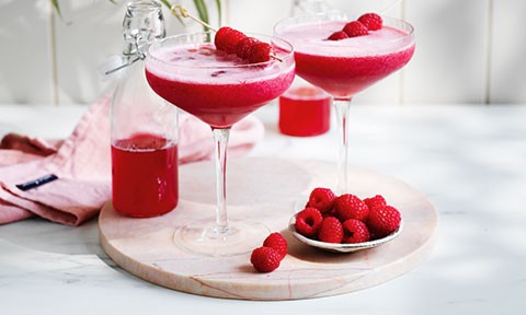Rhubarb and raspberry cocktail