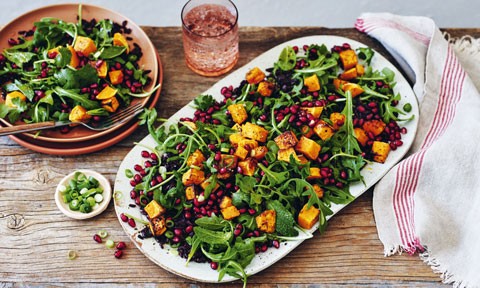 Pomegranate and rice salad with pumpkin