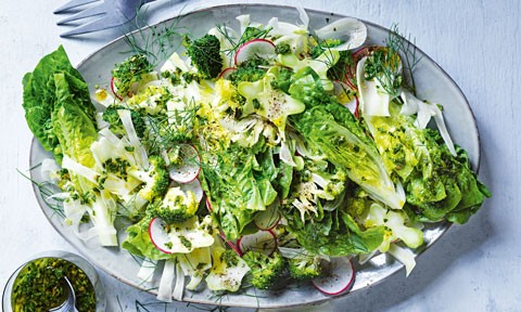 Curtis' green core salad with salsa verde