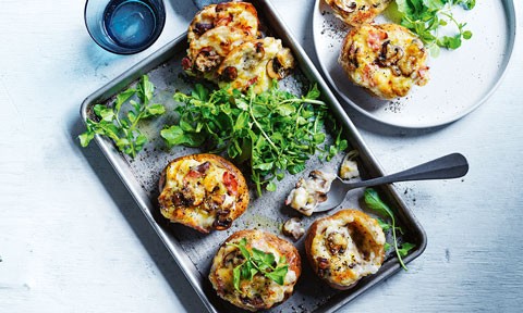 Curtis' stuffed jacket potatoes with gruyere, mushrooms and watercress leaves