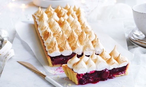 Cherry and mixed berry meringue tart