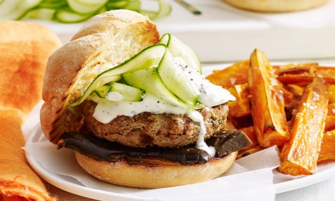 Indian-style burgers with minted yoghurt