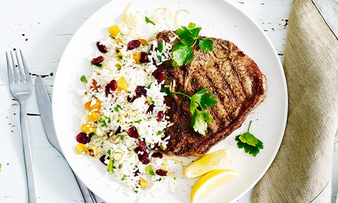 Middle Eastern T-bone steaks with jewelled rice