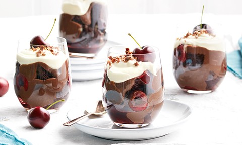 Mini chocolate cherry trifles