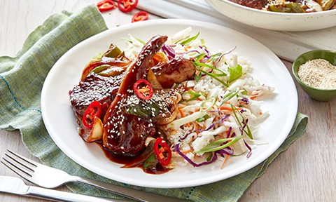 Mongolian lamb cutlets with rice salad