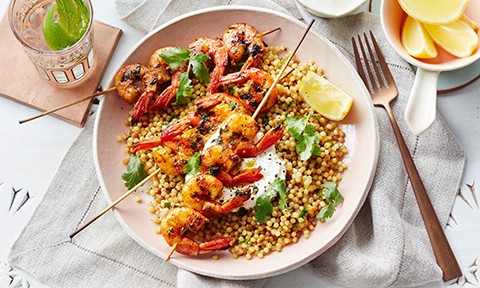 Moroccan chermoula prawns with pearl couscous