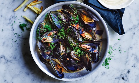 Mussel in tomato and wine broth