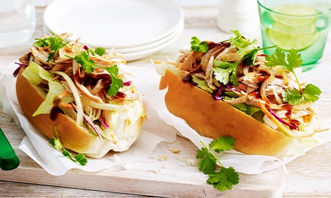 Pulled chicken and slaw rolls