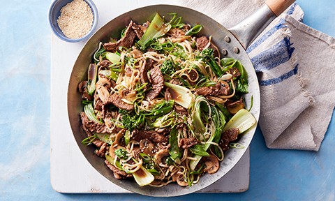 Sesame beef and noodle stir-fry