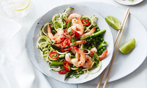 Thai-style zucchini noodles with prawns