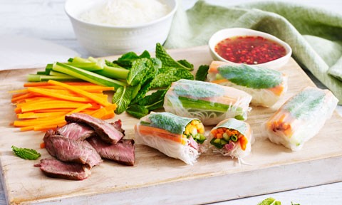 Vietnamese lemongrass beef rice paper rolls