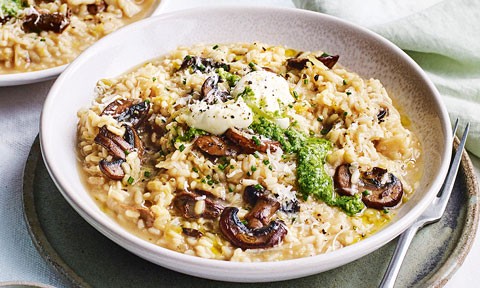 Oven-baked Mushroom Risotto with Pesto