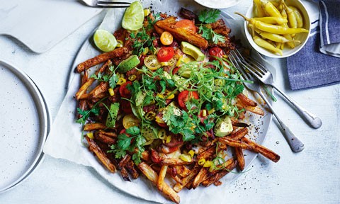Loaded fries with smoky beans