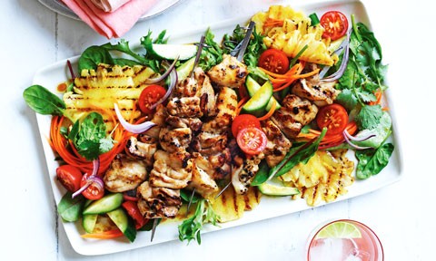 Chargrilled chicken and pineapple salad with cucumber and tomatoes