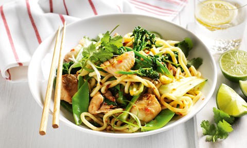 Chilli fish stir-fry with noodles