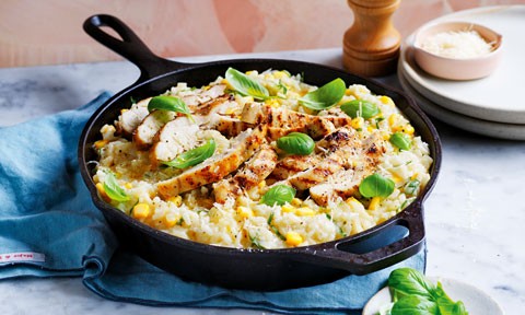 Luke Mangan's chicken and sweet corn risotto with parmesan
