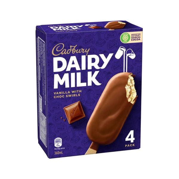 Cadbury Cadbury Dairy Milk Vanilla With Choc Swirls Sticks 4 Pack | 360mL