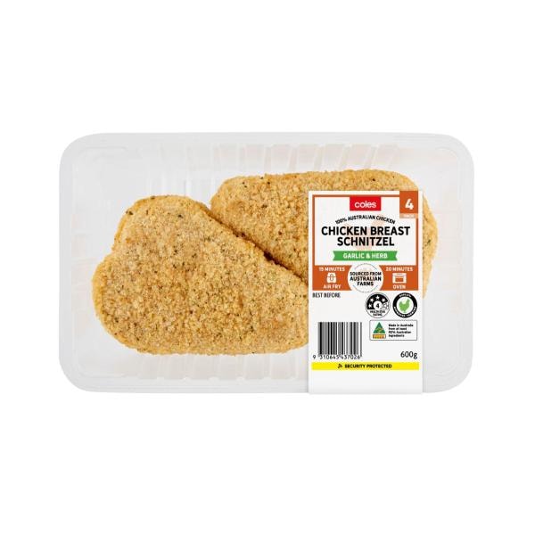 Coles Coles RSPCA Approved Chicken Breast Schnitzel Garlic & Herb Crum ... 600g