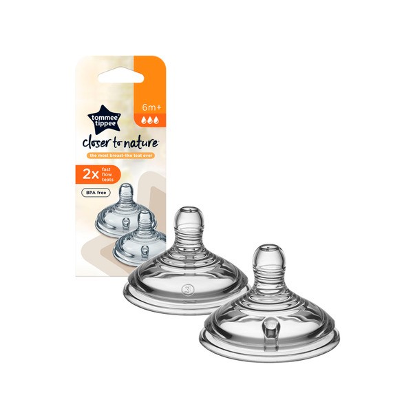 Tommee Tippee Bottle Teat Fast Flow 2 Pack 6m+ | 2 pack