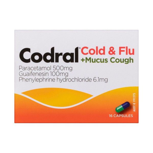 Codral Cold & Flu + Mucus Cough Capsules | 16 pack