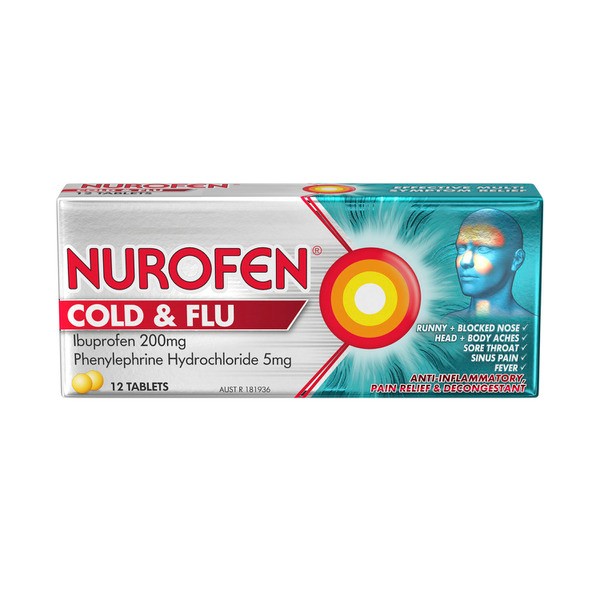 Nurofen Cold and Flu Multi-Symptom Relief Tablets 200mg Ibuprofen | 12 pack