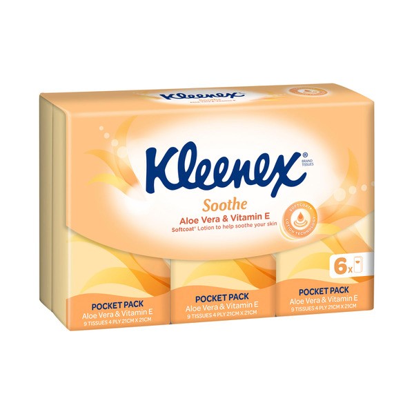 Kleenex Aloe Vera & Vitamin E Pocket Pack 4 Ply Facial Tissues | 6 pack