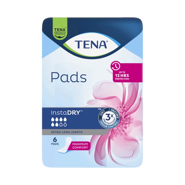 Tena Lady Pads Insta Dry Incontinence Extra Long | 6 pack