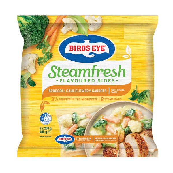 Birds Eye Frozen SteamFresh Broccoli Cauliflower & Carrots With Cheese Sauce 2 Pack | 400g