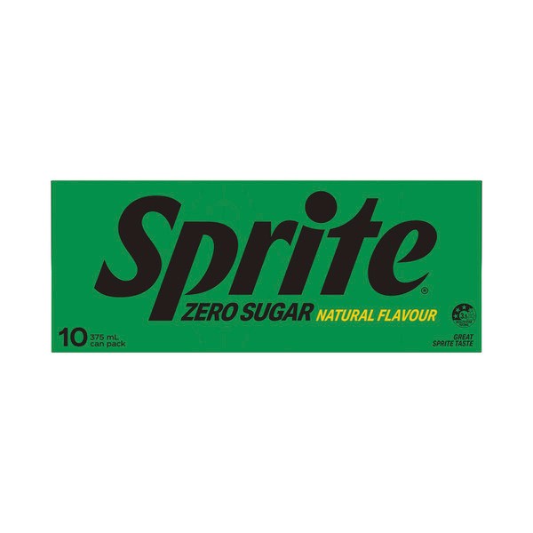 Sprite Zero Sugar Lemonade Soft Drink Multipack Cans 10x375mL | 10 pack