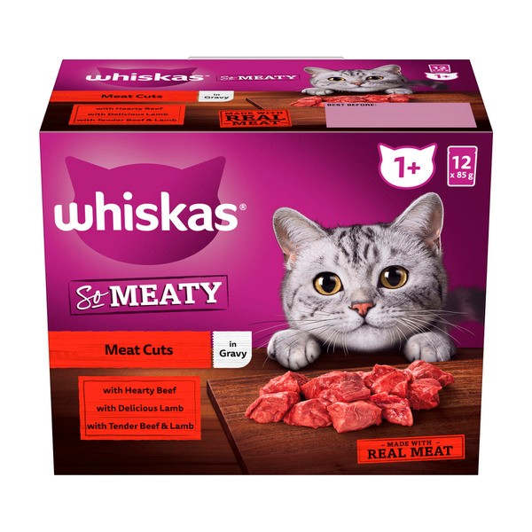 Whiskas So Meaty 1+ Years Wet Cat Food Meat Cuts In Gravy 85g Pouch | 12 pack