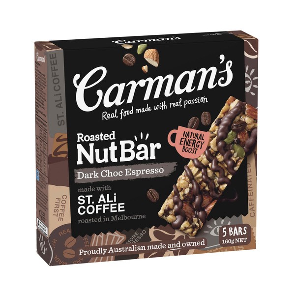 Carman's Dark Choc Espresso Nut Bar 5 pack | 160g