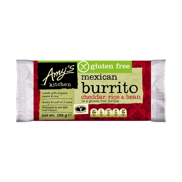 Amy's Kitchen Frozen Gluten Free Cheddar Rice & Bean Mexican Burrito | 156g