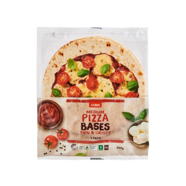 Coles Thin & Crispy Medium Pizza Bases 2 Pack | 200g