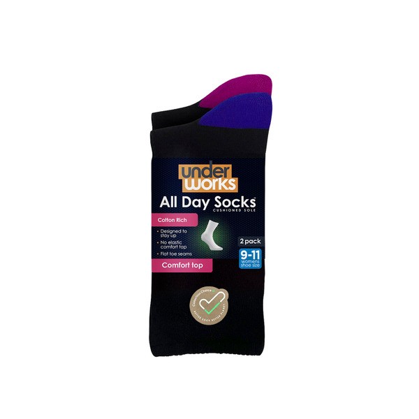 All Day Hl1032 Ladies Cushion Foot Socks Black Size 9-11 | 2 pack