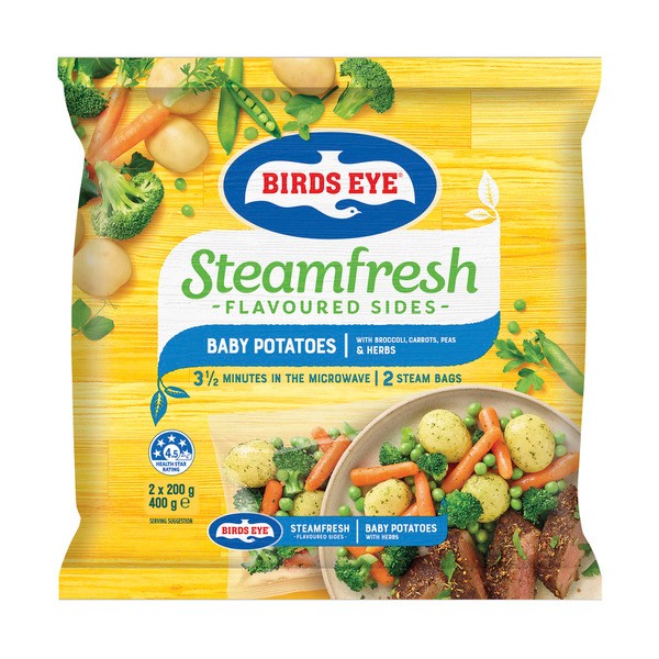 Birds Eye Frozen Steam Fresh Baby Potatoes With Broccoli Carrots Peas & Herbs 2 pack | 400g