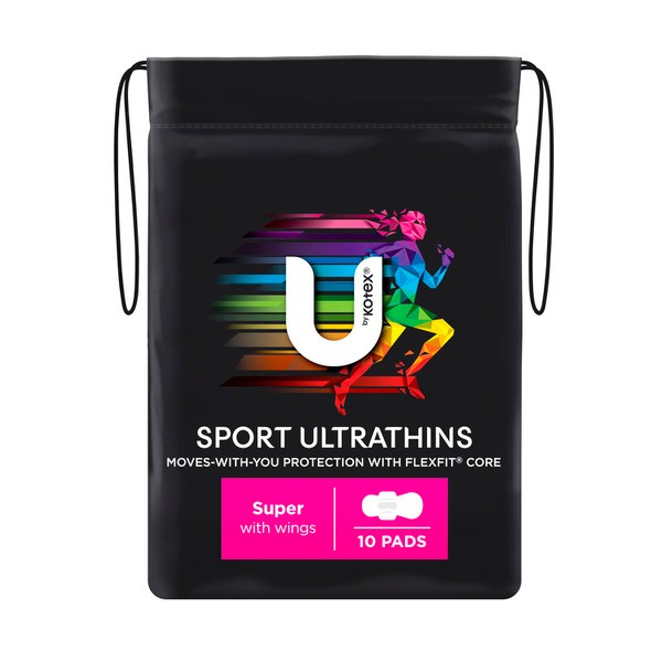 U by Kotex Sport Ultrathin Pads Super with Wings | 10 pack