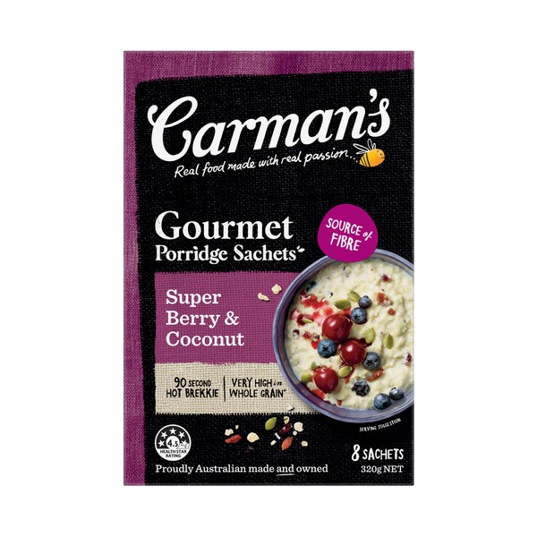 Carman's Porridge Sachets Super Berry & Coconut 8 Pack | 320g