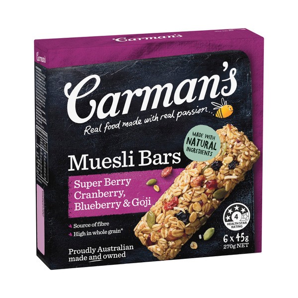 Carman's Cranberry, Blueberry & Goji Super Berry Muesli Bars 6 pack | 270g