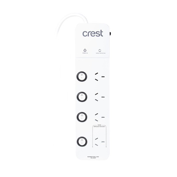Crest Multipurpose Power Board With 4 Socket & Switch Surge Protected | 1 each