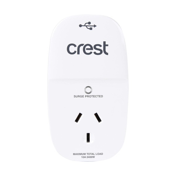 Crest 1 Socket 2 USB Port Power Adaptor | 1 each