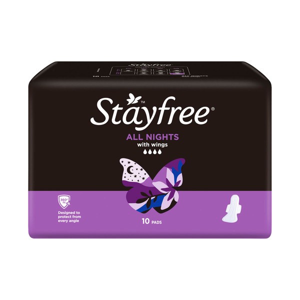 Stayfree All Nights Regular Pads With Wings | 10 pack