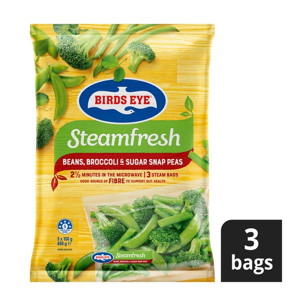 Birds Eye Frozen Steam Fresh Bean Broccoli & Sugar Snap Peas 3 pack | 450g