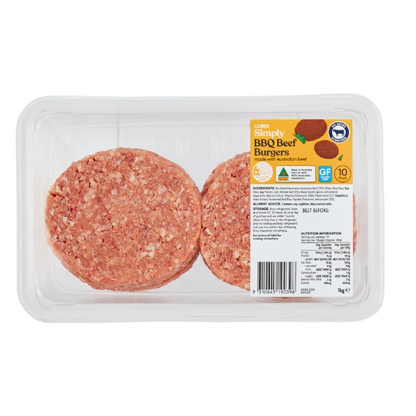 Coles Simply Beef BBQ Burgers 10 pack | 1kg