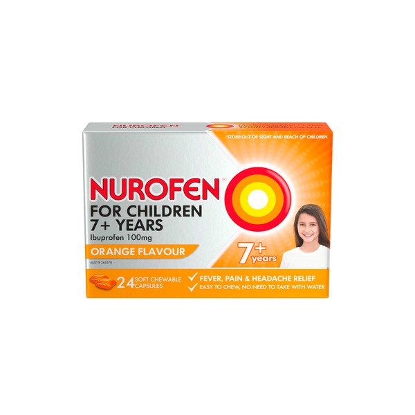 Nurofen Children 7+ 100Mg Orange Chewable Capsules | 24 pack