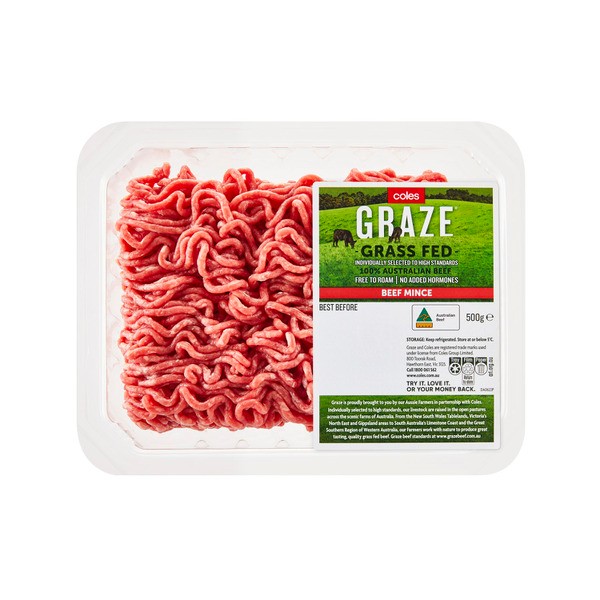 Coles Graze Grass Fed No Added Hormone Beef Mince | 500g