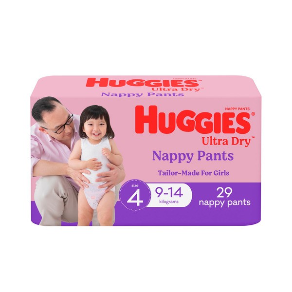 Huggies Ultra Dry Nappy Pants Girls Size 4 (9-14kg) | 29 pack