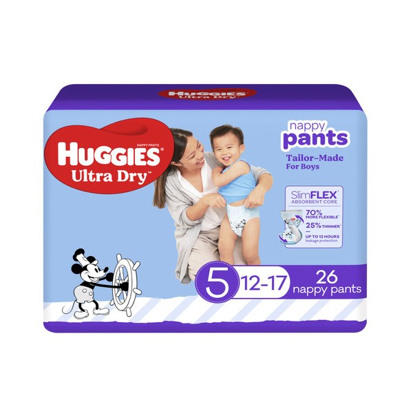 Huggies Ultra Dry Nappy Pants Boys Size 5 (12-17kg) | 26 pack