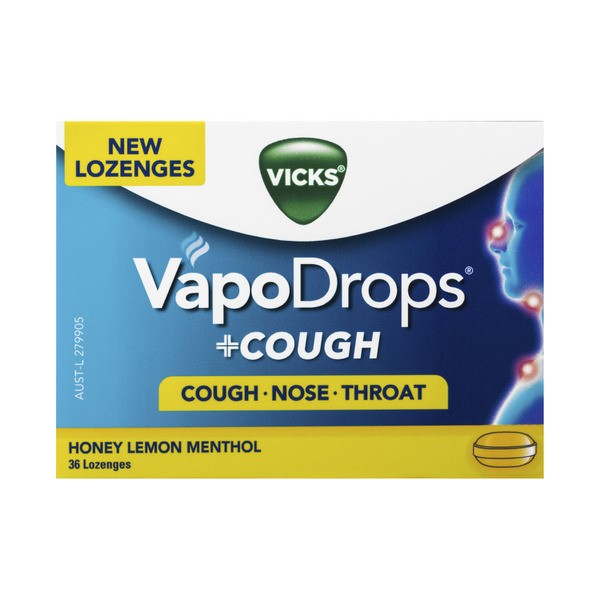 Vicks Vapodrops + Cough Honey Lemon Menthol Lozenges | 36 pack