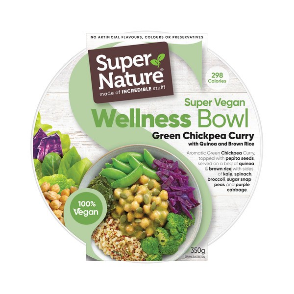Super Nature Frozen Super Green Chickpea Curry with Quinoa  and Brown Rice Wellness Bowl | 350g
