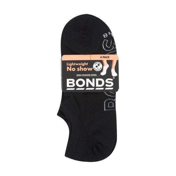 Bonds Womens Logo Light No Show Size 8 - 11 | 4 pack